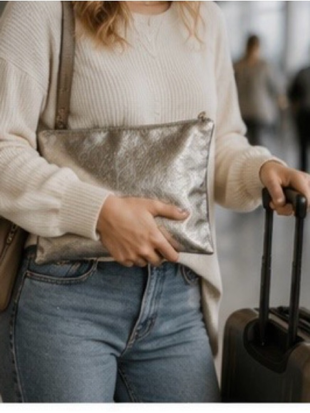 Free people metallic silver oversized clutch/ travel pouch/ statement organizer - Picture 11 of 14